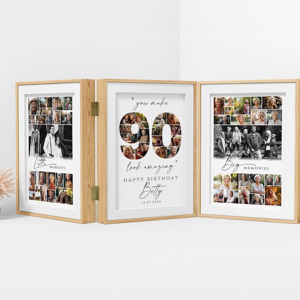 90th Birthday Gift for Women or Men, 90th Anniversary Photo Collage Template, Printable Customizable Birthday Poster, Welcome Board