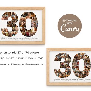 30th Birthday Photo Collage Template, Personalized 30th Birthday Gift for Her, Him, 30th Anniversary Picture Collage, Birthday Gift, Canva image 2