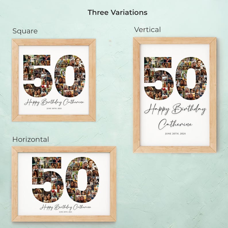 50th Birthday Photo Collage Template, Personalized 50th Birthday Gift for Women, Him, Mom, Number Collage, Family Gift, Birthday Gift, Canva image 2