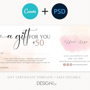Plantilla de vale de regalo, plantilla de certificado de regalo editable, Canva, PSD, imprimible, certificado de regalo digital con íconos sociales, tarjeta de regalo