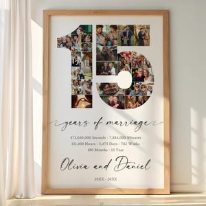 15th Wedding Anniversary Photo Collage Template, Editable 15 Years Anniversary by the number, 15 Years of Marriage Printable Gift