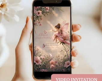 Editable Fairy First Birthday Video Invitation, Enchanted Garden Party (Digital Download), #B48