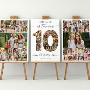 10th Birthday Welcome Sign Template Set, Customizable and Printable Tenth Birthday Photo Collage Bundle, Celebration Board for Boy or Girl