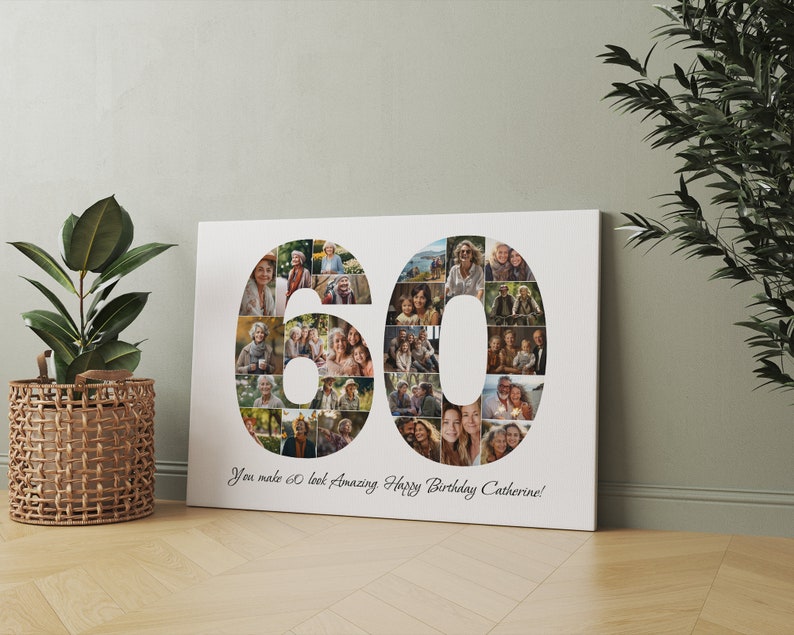 60th Birthday Photo Collage Template, Personalized 60th Birthday Gift for Women, Him, Mom, Birthday Gift Grandma Grandpa, Family Gift, Canva image 3