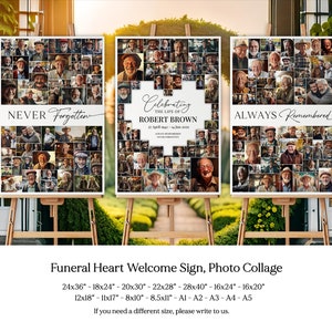 Funeral Heart Photo Collage Sign Template Set, Funeral Welcome Sign, Celebration of Life Poster
