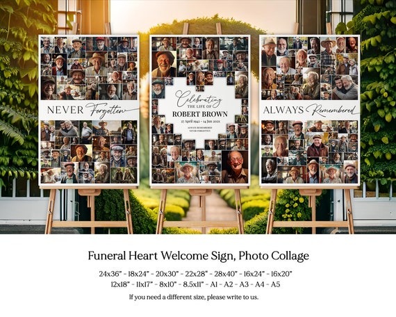 Funeral Heart Photo Collage Template Set Celebration of Life Poster Funeral Welcome Sign Funeral Photo Board Funeral Favors Memorial Poster