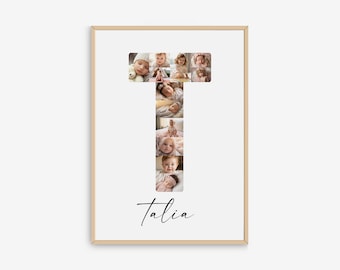 Letter T Photo Collage Template,  Personalized Initial Name Print for Girls and Boys, Nursery Print, Name Printable, Nursery Decor