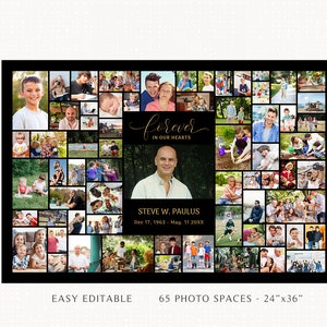 Poster Size Funeral Photo Collage Template for 65 Photos, Funeral Template, Canva, 24 x 36, Memorial, Wedding, Graduation, Celebration