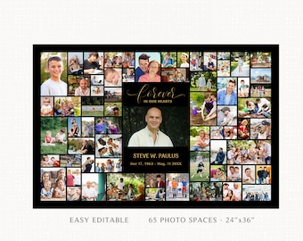 Poster Size Funeral Photo Collage Template for 65 Photos, Funeral Template, Canva, 24 x 36, Memorial, Wedding, Graduation, Celebration