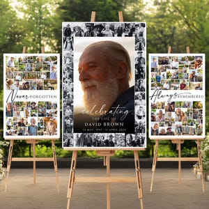 Ensemble de plaques pour collage photo funérailles célébration de la vie, modèle de plaque de bienvenue pour funérailles, panneau In Loving Memory, affiche commémorative