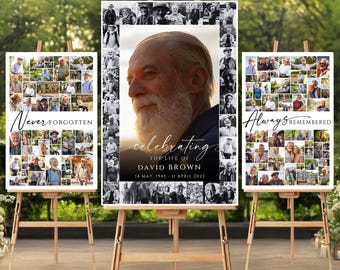 Celebration of Life Funeral Photo Collage Sign Set Templates, Funeral Welcome Sign Template, In Loving Memory Board, Memorial Poster