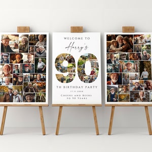 90th Birthday Photo Collage Template Set, Personalized Birthday Poster Gift, Birthday Welcome Board for Grandma, Grandpa, Dad or Mom