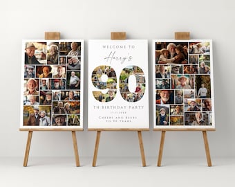 90th Birthday Photo Collage Template Set, Personalized Birthday Poster Gift, Birthday Welcome Board for Grandma, Grandpa, Dad or Mom