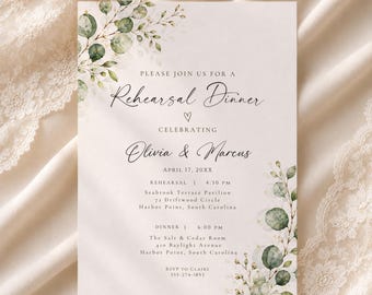 Rehearsal Dinner Invitation Template, The Night Before Greenery Wedding Invite, Editable Canva (Digital Download), #RD16