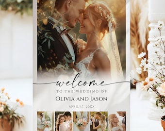 Wedding Photo Collage Welcome Sign Poster Template, Wedding Reception Picture Board ( Digital Download Canva )