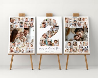 2e verjaardag welkomstbord sjabloonset, aanpasbare en afdrukbare fotocollagebundel tweede verjaardag, feestbord babyjongen of -meisje