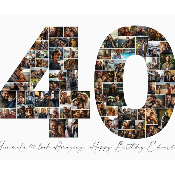 40.Geburtstag Foto Collage Vorlage, personalisiertes 40.Geburtstag Geschenk für Sie, für Ihn, Nummer 40 Collage, Familiengeschenk, Geburtstagsgeschenk, Canva