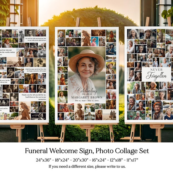 Funeral Welcome Sign Set Template, Funeral Photo Collage with Notes, Celebration of Life Easel Display, Memorial Poster Size, Funeral Boards