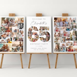 Paquete de pósteres de collage de fotos para el 65.° cumpleaños, juego de tableros de collage de fotos personalizables, plantilla de collage para el 65.° cumpleaños para ella o para él