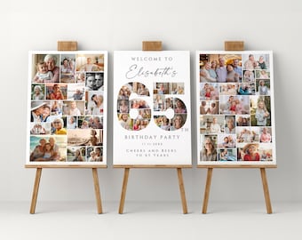 65th Birthday Photo Collage Poster Bundle, Customizable Photo Collage Board Set, 65th Birthday Collage Template for Her or for Him