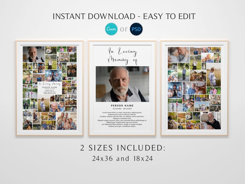 Poster Size Funeral Photo Collage Template Funeral Etsy