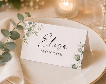 Greenery Wedding Place Card Template, Minimalist Table Name Card (Canva Download), #RD16