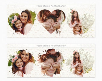 Heart Collage Facebook Cover Template, Facebook Cover Editable with Corjl & Photoshop, Facebook Timeline Template, Photographer