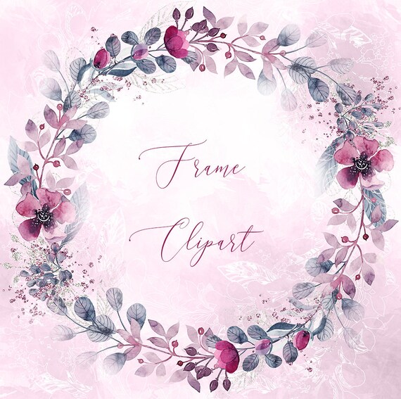 Floral Wreath Svg Png Frame Clipart Watercolor Flower Leaf Etsy