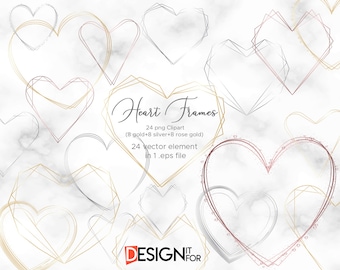 Heart frame clipart, heart vector, geometric golden frame clip art, Gold Polygonal Frames, Gold Frames, silver frames, rose gold frames