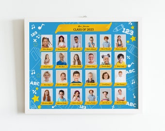 Mall för fotokollage för skolklass, fotokollage för dagis, mall för sammansatt foto för skola med 24 foton, collagemall för klass