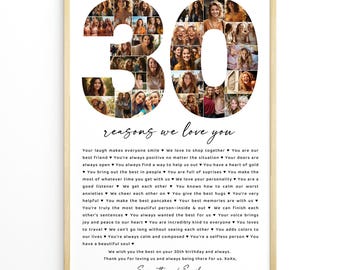30 Reasons We Love You Poster Photo Collage Template , Printable 30th Birthday Gift for Him or Her, Personalized 30th Anniversary, #RT30