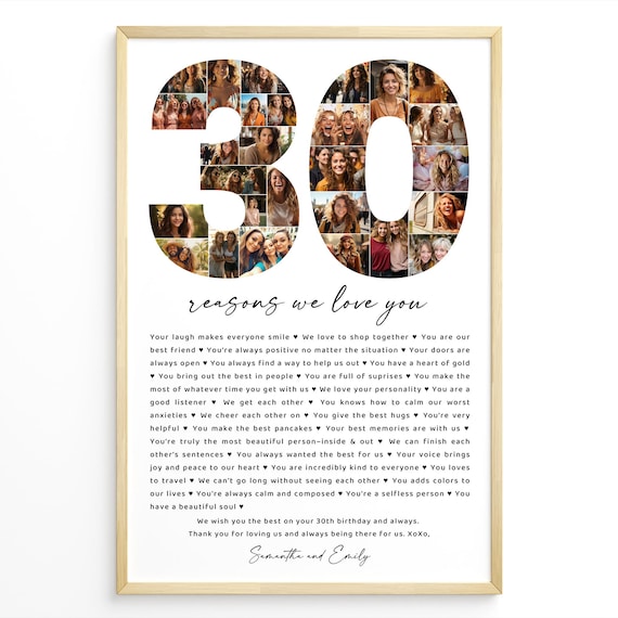 30 Reasons We Love You Poster Photo Collage Template , Printable 30th Birthday Gift for Him or Her, Personalized 30th Anniversary, #RT30