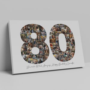 80th Birthday Photo Collage Template, Personalized 80th Birthday Gift for Grandma or Grandpa, Number Collage, Dad Gift, Birthday Gift, Canva image 4