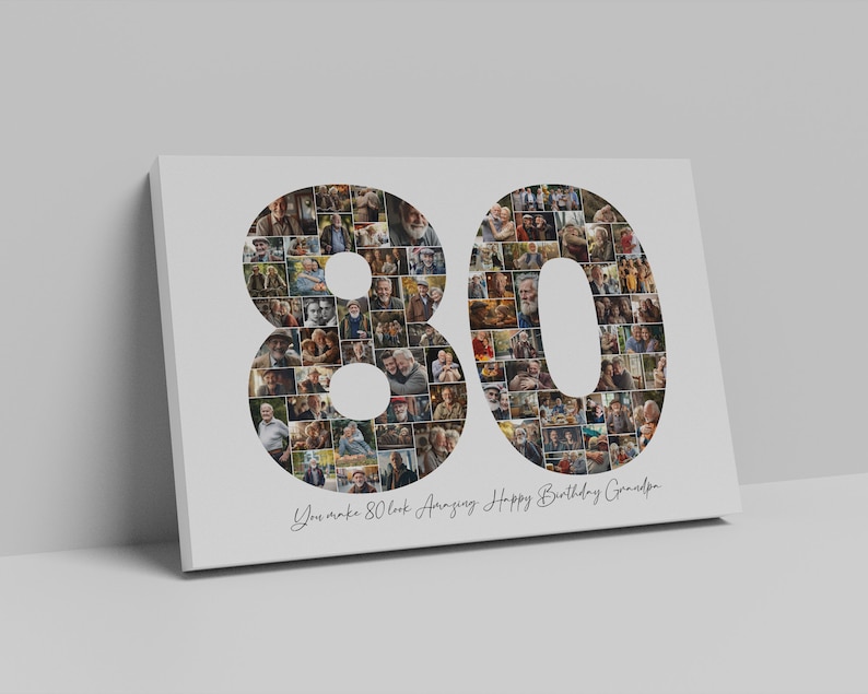 80th Birthday Photo Collage Template, Personalized 80th Birthday Gift for Grandma or Grandpa, Number Collage, Dad Gift, Birthday Gift, Canva image 4