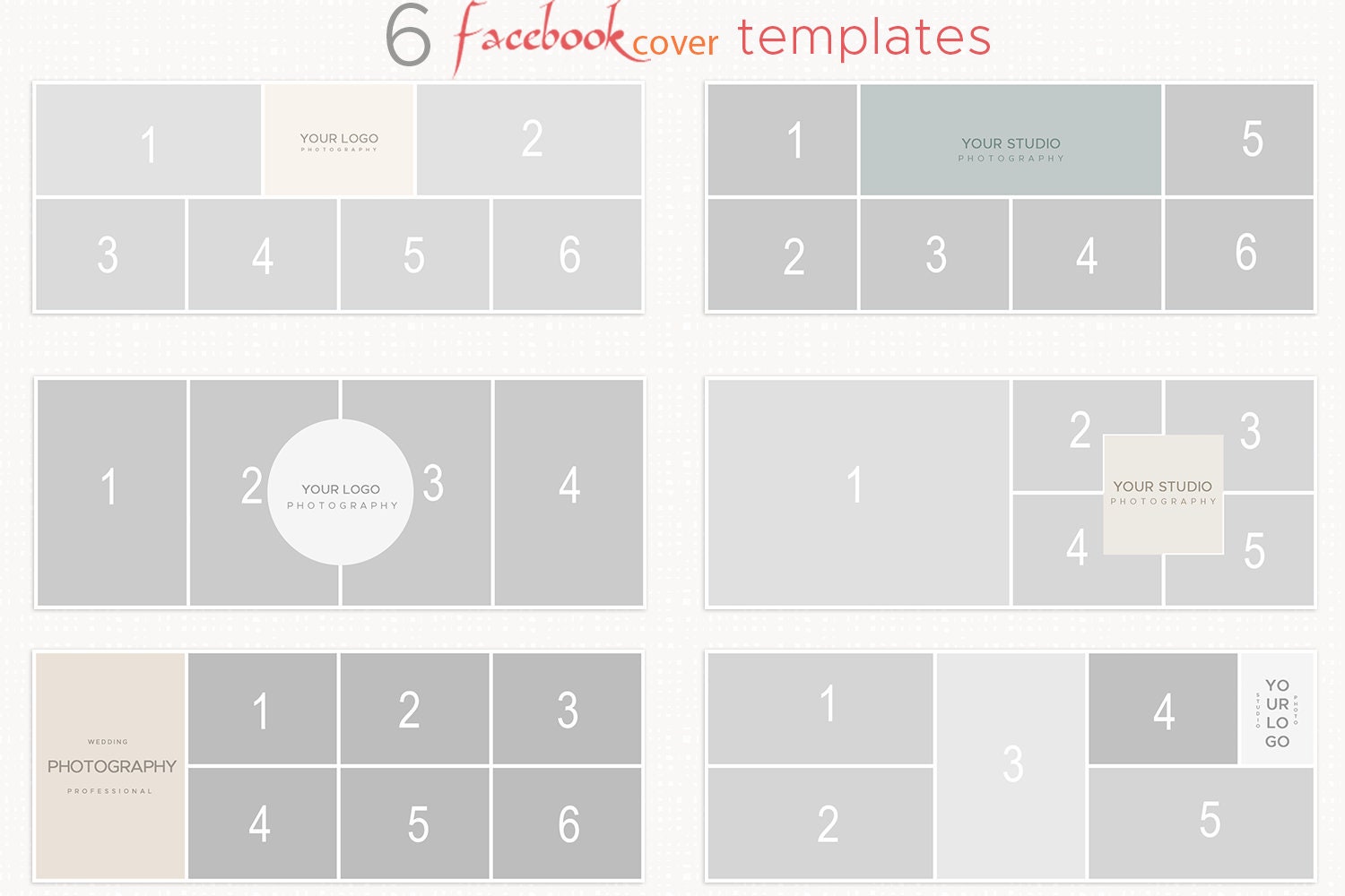 Collage Facebook Cover Template for Photographers, Facebook Timeline Cover Template Photoshop, Facebook Cover Photo, instant download