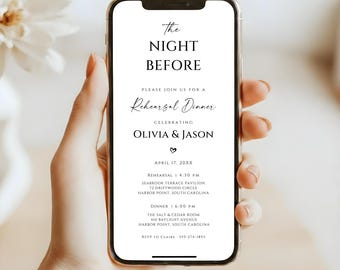 Minimalist Rehearsal Dinner Digital Invitation, Modern The Night Before Wedding Invite, Editable Canva (Instant Download)