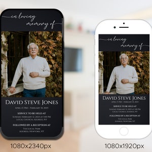 Puede incluir: Una tarjeta de memoria digital en blanco y negro con una foto de un hombre con una camisa blanca. El texto dice "En memoria cari&ntilde;osa de David Steve Jones, 17 de abril de 1965 - 10 de febrero de 2023. El servicio se llevar&aacute; a cabo el domingo 12 de febrero de 2023 a la 1:00 PM, en la direcci&oacute;n de la iglesia local, NY. Seguido de una recepci&oacute;n en el parque local, direcci&oacute;n, Nueva York, NY."