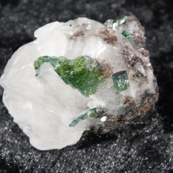 GREEN Tourmaline with Lepidolite on Quartz From Brazil 78.9gr