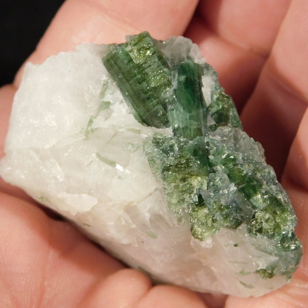 Green Verdelite TOURMALINE Crystal Cluster on Quartz! Brazil 50.5gr