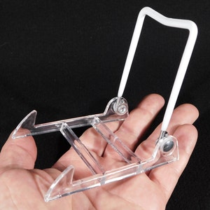 Easel Display Stand Small Size ADJUSTABLE White Back Clear Base
