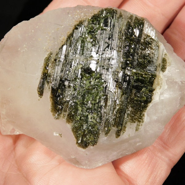 GREEN Tourmaline Crystal Cluster on a Quartz Crystal From Brazil 125gr