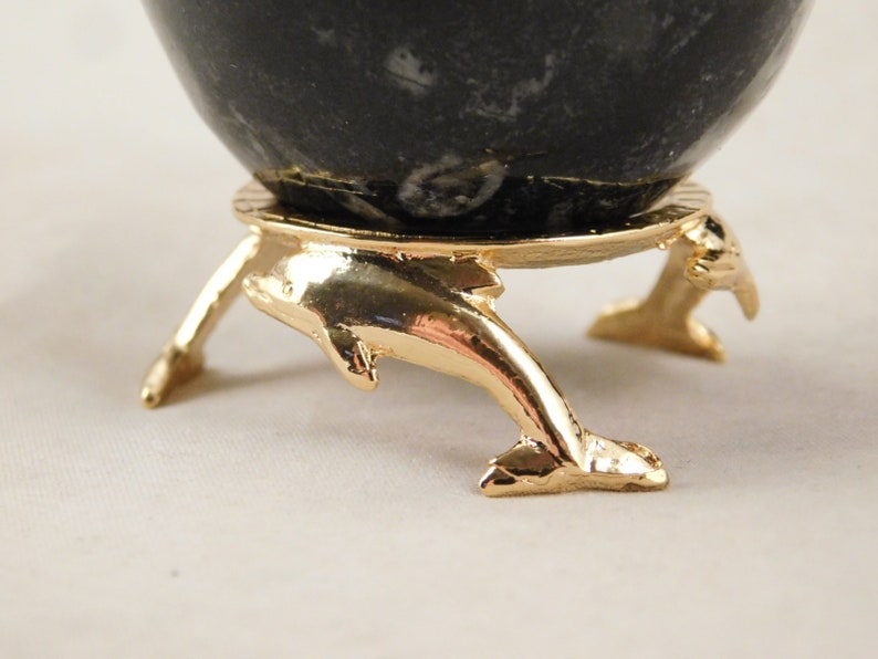 One Small Gold Colored Sphere Globe Ball Egg or Whatever DOLPHIN Display Stand
