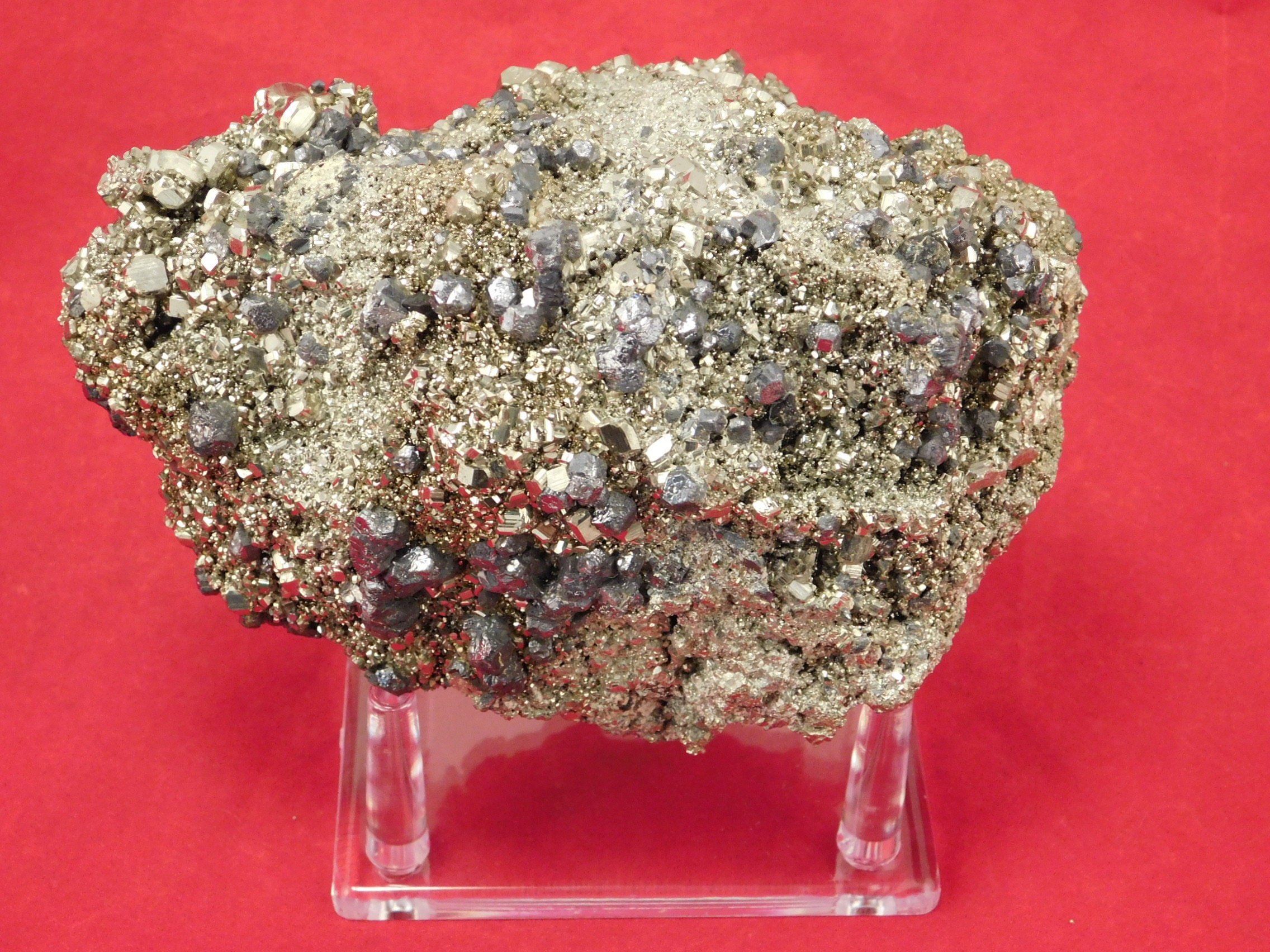 BIG! Dodecahedron PYRITE Crystal Cluster With Galena Crystals From