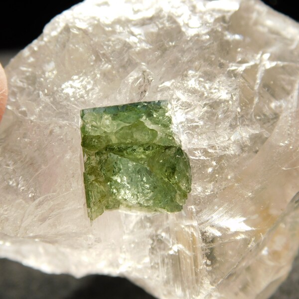 Green Verdelite TOURMALINE Crystal Cluster on Quartz! Brazil 31.3gr