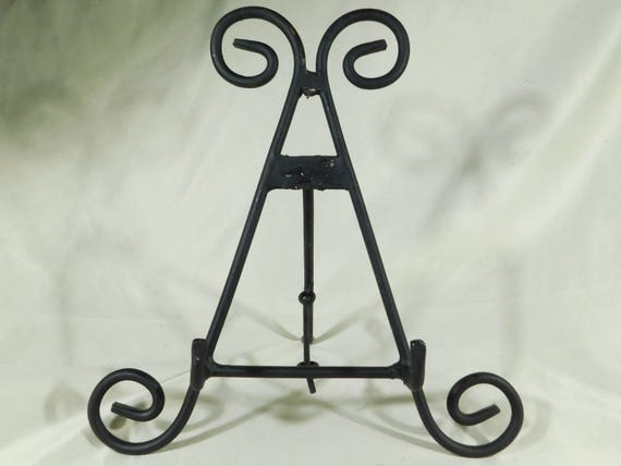 for Plates Fossils and More! ONE Small Black Metal SCROLL Easel Display Stand 