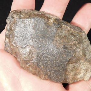 Meteorito pétreo N.W.A. 869 de mayor tamaño con corteza de fusión oscura, 197 g.