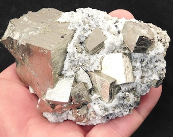 Big! Pyrite Crystal CUBE Cluster with Druzy Calcite 100% Natural Peru 482gr