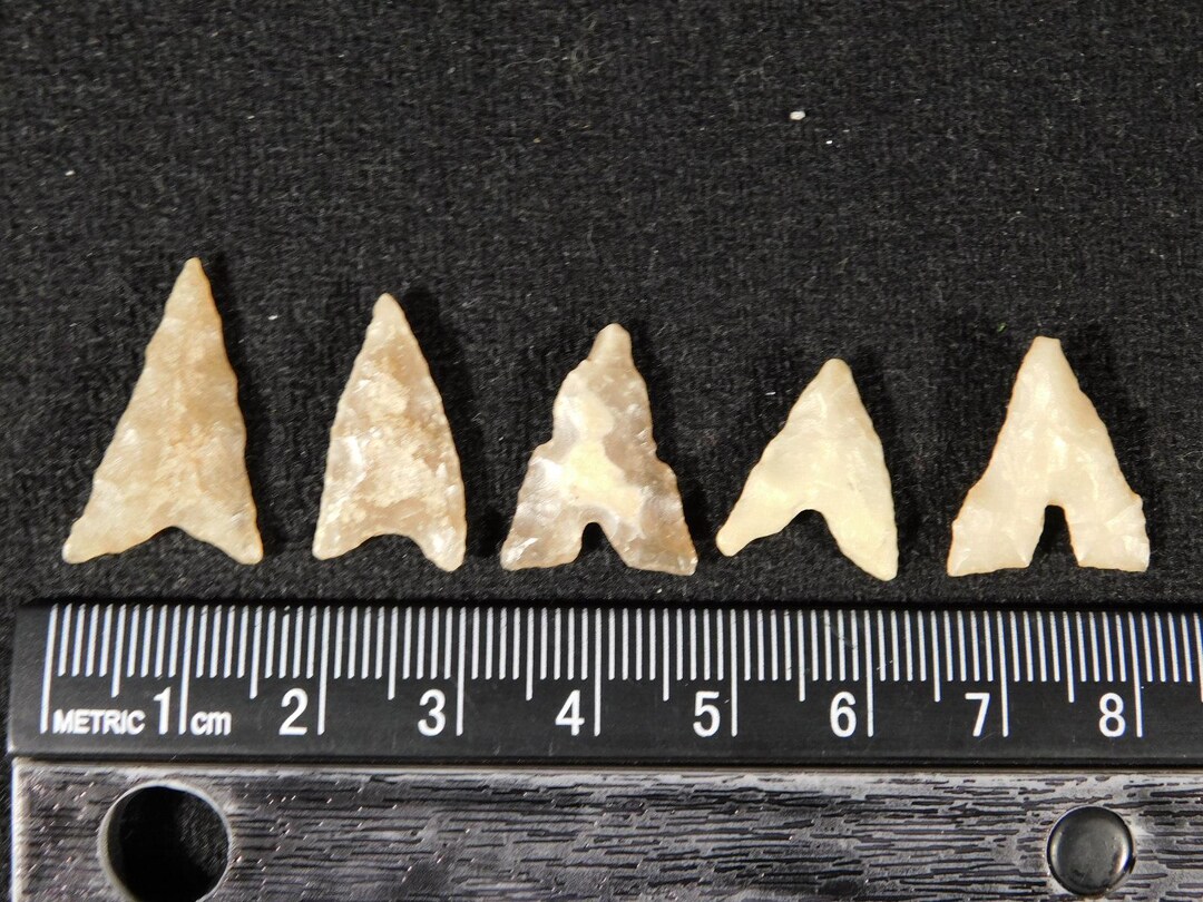 Lot of FIVE Ancient BOTTOM Notch Tidikelt ARROWHEAD S or Bird Points 8. ...