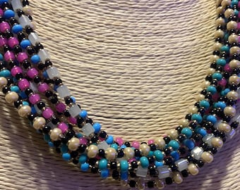 Multi -Color Multi strand Czech Glass seed bead necklace  20"