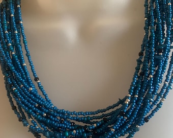 Persian Blue  -  Multi strand Czech Glass seed bead necklace  20&quot;